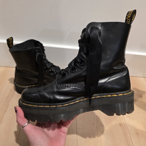 Dr Martens Molly Combat Boots High Top Shoes Boots Leather Black Womens 9 Grunge - Picture 3 of 10